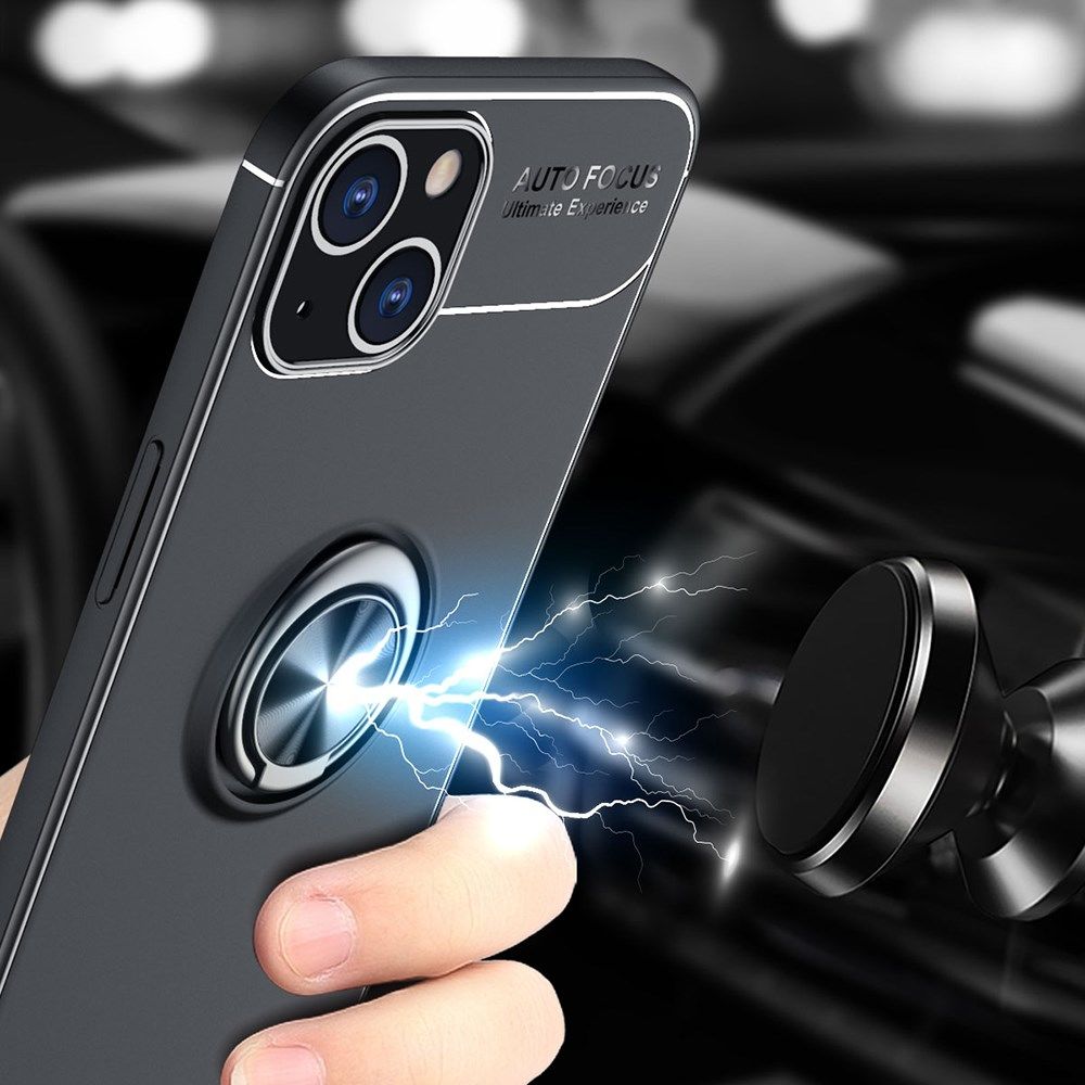 Apple iPhone 13 Mini Hoesje met Magnetische Ring Kickstand Zwart Blauw afbeelding 2