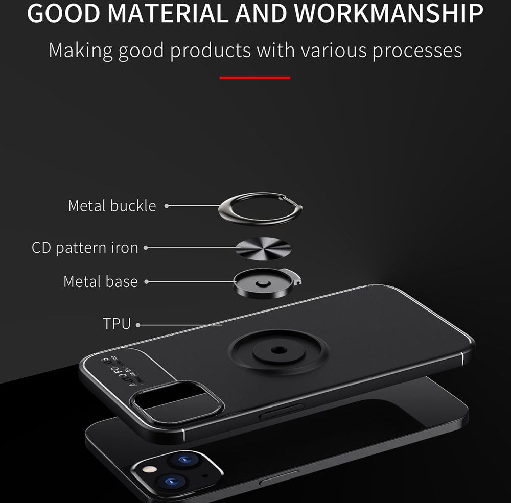 Apple iPhone 13 Mini Hoesje met Magnetische Ring Kickstand Zwart Blauw afbeelding 9