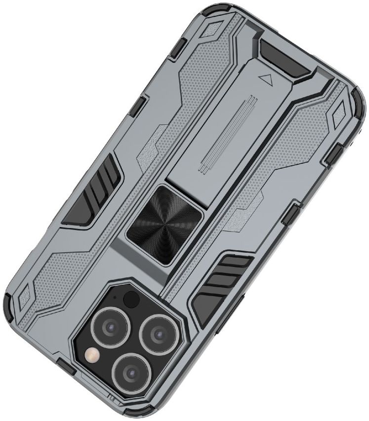 Apple iPhone 13 Pro Max Hoesje Back Cover Magnetische Kickstand Grijs afbeelding 4