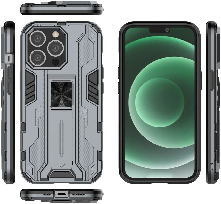 Apple iPhone 13 Pro Max Hoesje Back Cover Magnetische Kickstand Grijs afbeelding 6