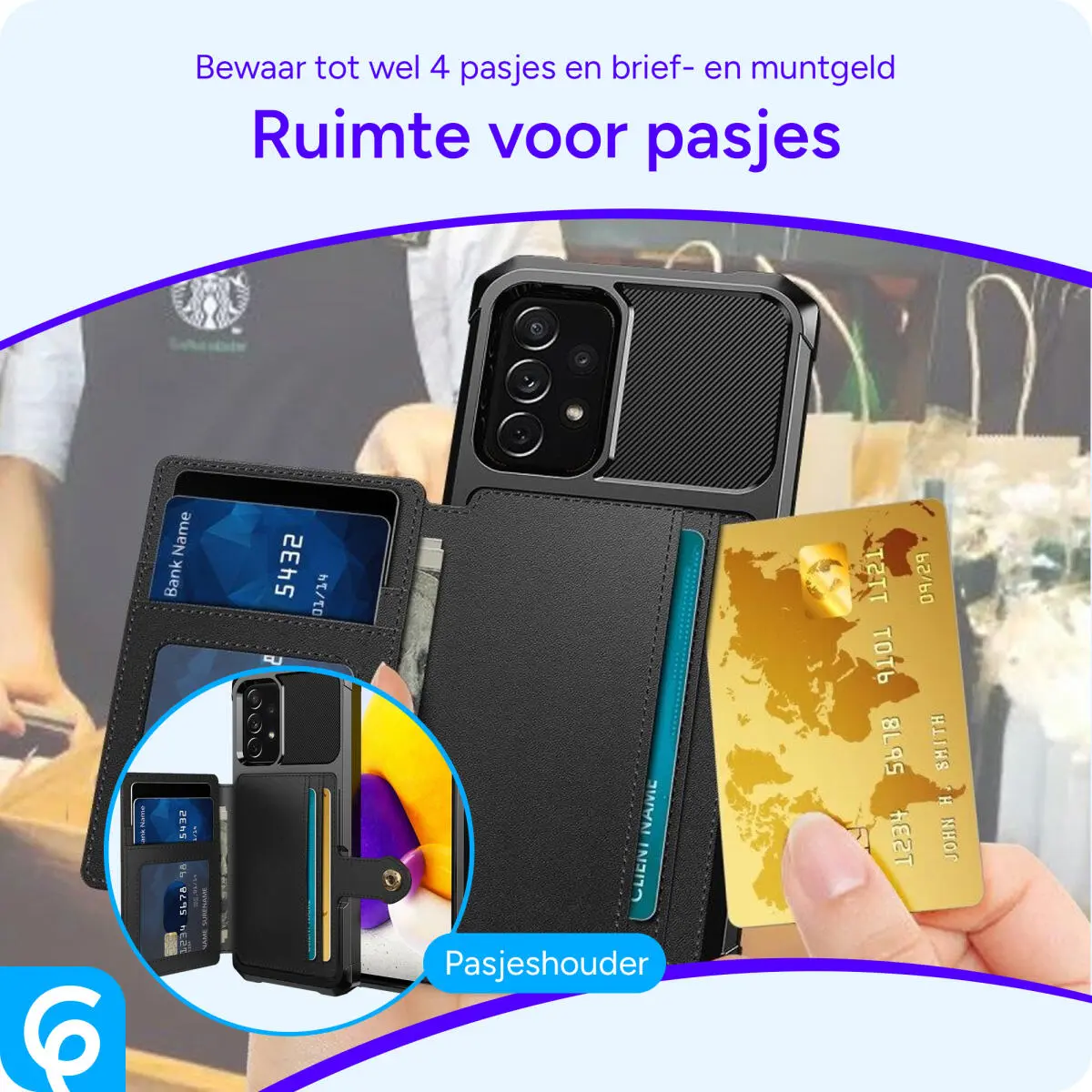 Samsung Galaxy A52 / A52S 3 in 1 Back Cover Portemonnee Hoesje Zwart afbeelding 2