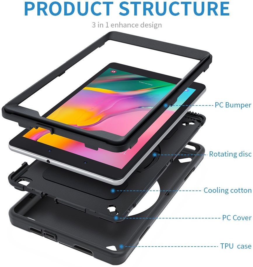 Samsung Galaxy Tab A 8.0 (2019) Hoes 360° Kickstand Back Cover Zwart afbeelding 8