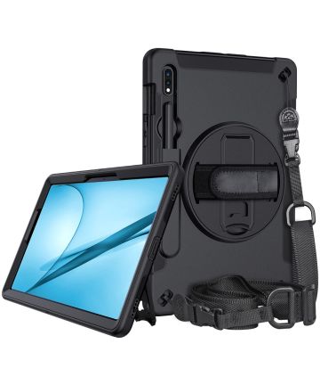 Samsung Galaxy Tab S7 FE Hoes 360 Graden Kickstand Back Cover Zwart Hoesjes