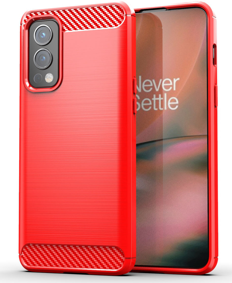 OnePlus Nord 2 5G Hoesje Geborsteld TPU Flexibele Back Cover Rood afbeelding 2