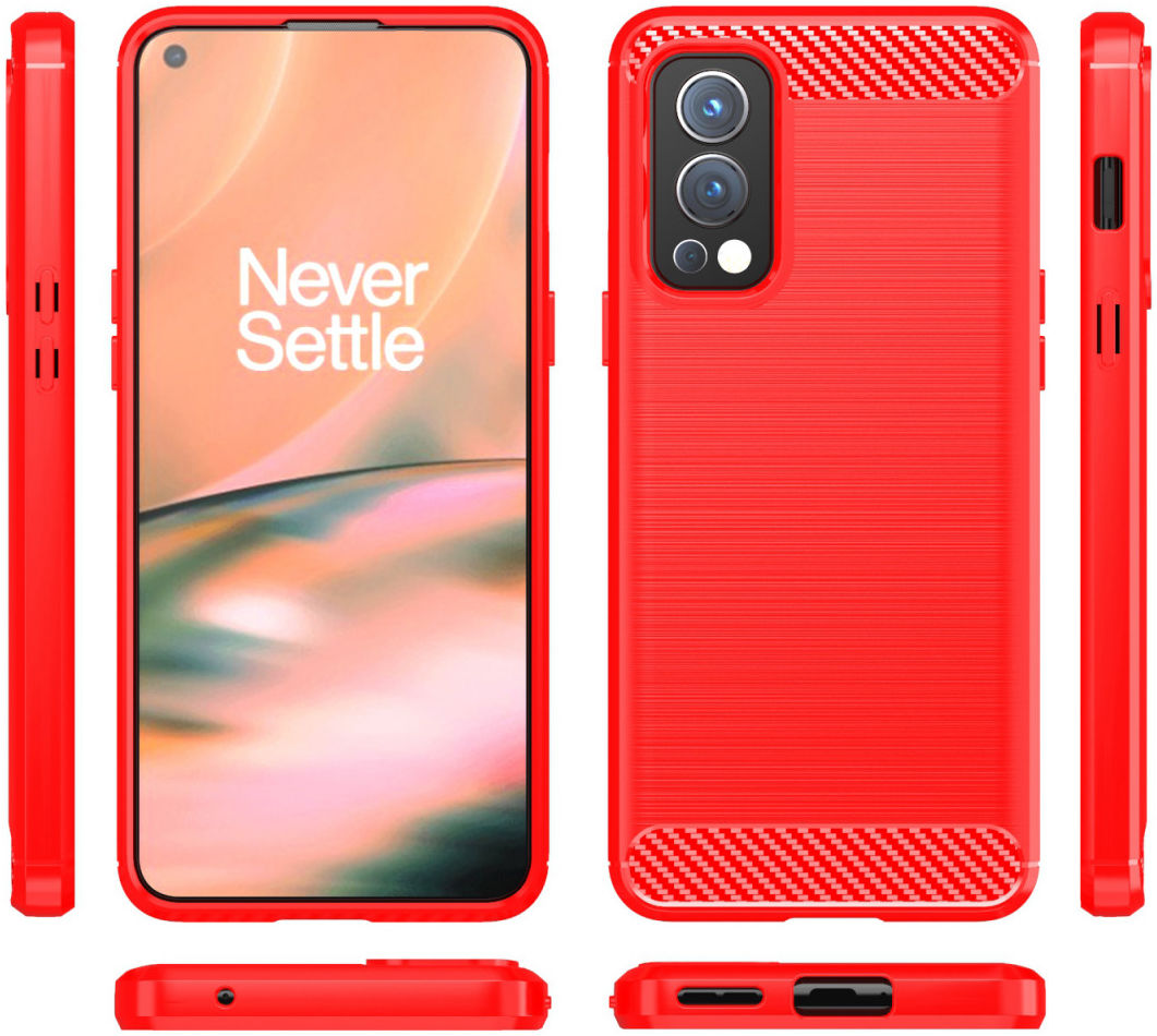 OnePlus Nord 2 5G Hoesje Geborsteld TPU Flexibele Back Cover Rood afbeelding 10