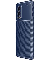 OnePlus Nord 2 5G Hoesje Siliconen Carbon TPU Back Cover Blauw