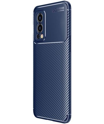 OnePlus Nord 2 5G Hoesje Siliconen Carbon TPU Back Cover Blauw Hoesjes