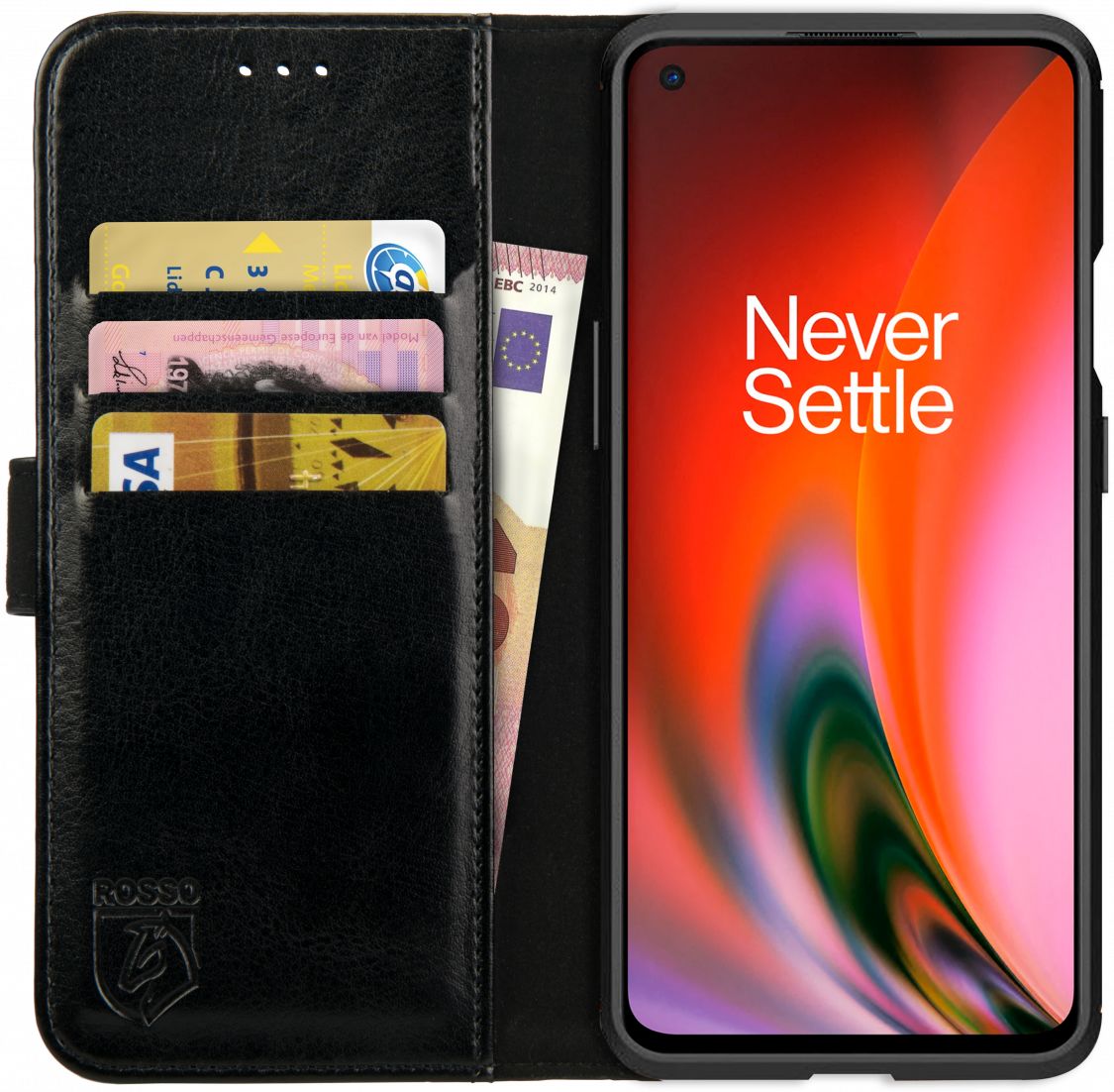 Rosso Element OnePlus Nord 2 5G Hoesje Book Cover Wallet Zwart afbeelding 1