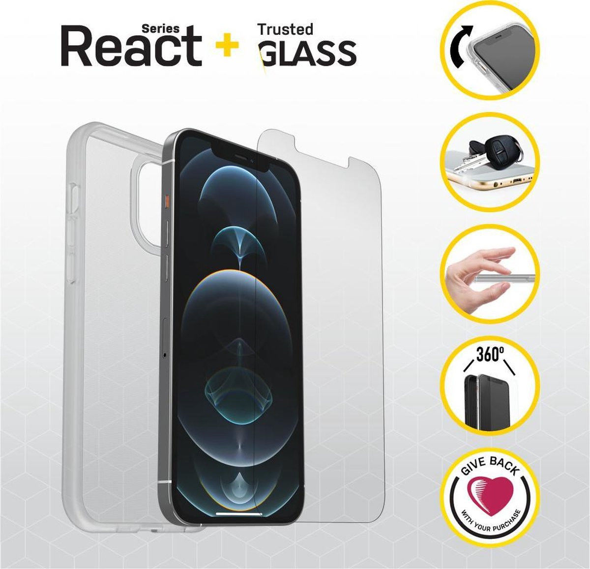 OtterBox React Hoesje + Screen Protector iPhone 12/12 Pro Transparant afbeelding 5