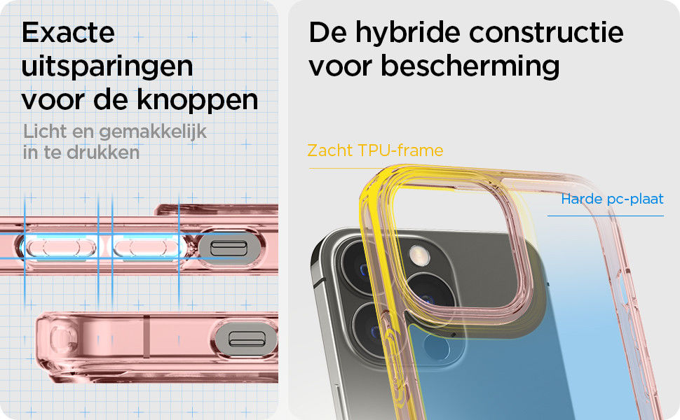 Spigen Ultra Hybrid Apple iPhone 13 Pro Hoesje Transparant/Roze afbeelding 5