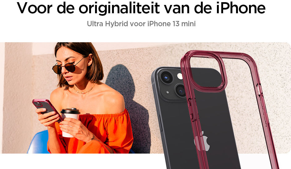Spigen Ultra Hybrid Apple iPhone 13 Mini Hoesje Transparant/Rood afbeelding 5