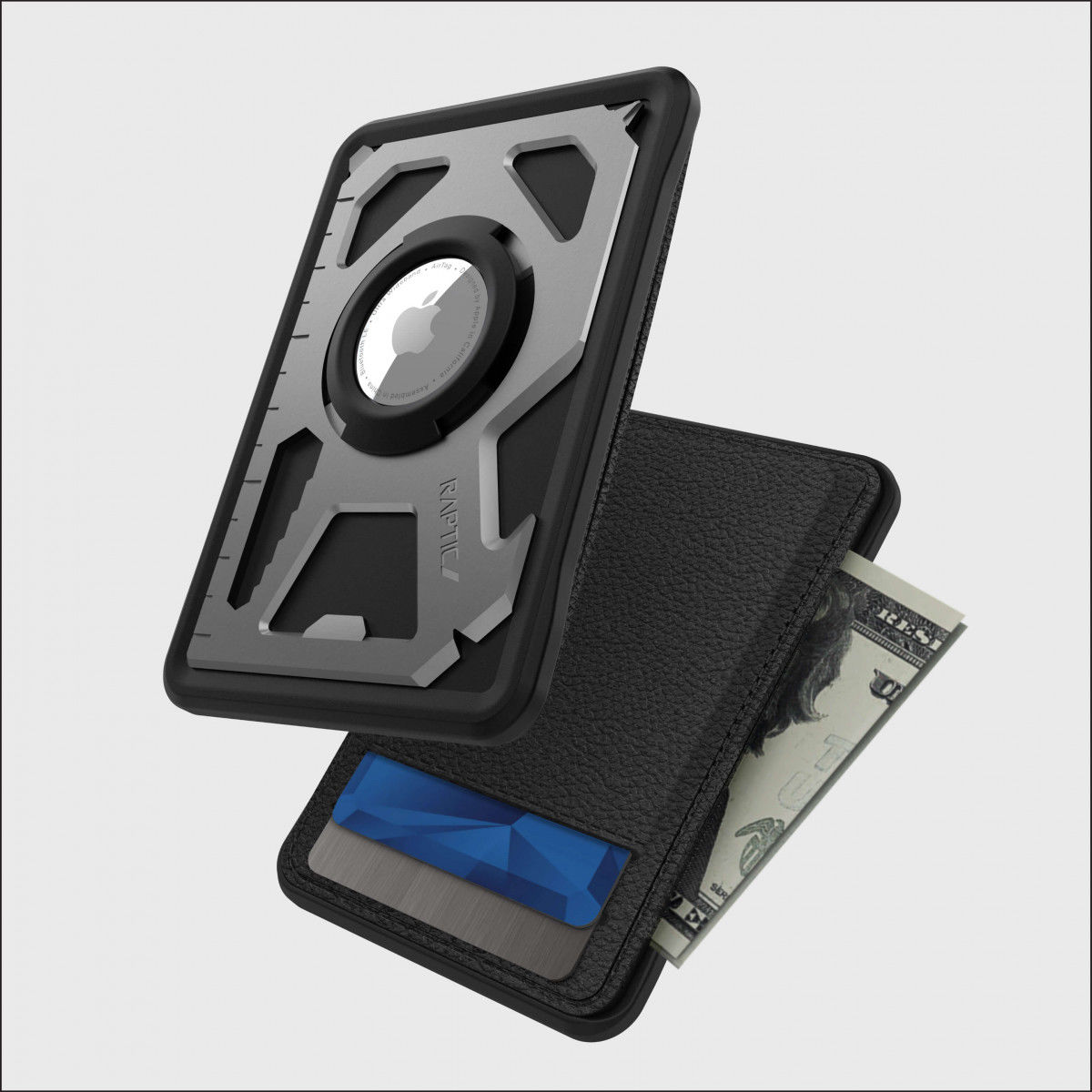 Raptic Tactical Wallet Apple AirTag Portemonnee Echt Leer Zwart afbeelding 2