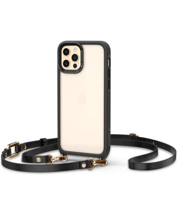 Spigen Apple iPhone 12 / 12 Pro Hoesje met Koord TPU Zwart Transparant Hoesjes