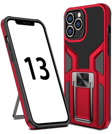 Apple iPhone 13 Pro Max Hoesje Hybride Back Cover Kickstand Rood Hoesjes