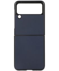 Samsung Galaxy Z Flip 3 Hoesje Back Cover Echt Leer Blauw
