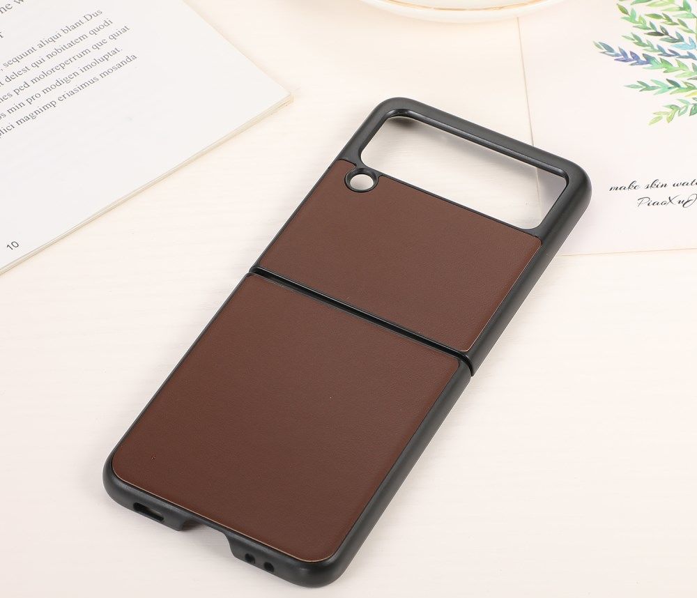 Samsung Galaxy Z Flip 3 Hoesje Back Cover Echt Leer Bruin afbeelding 3