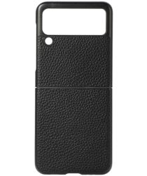 Samsung Galaxy Z Flip Hoesje Litchi Textuur Back Cover Echt Leer Zwart