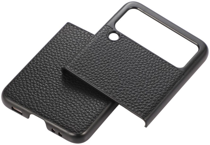 Samsung Galaxy Z Flip Hoesje Litchi Textuur Back Cover Echt Leer Zwart afbeelding 2