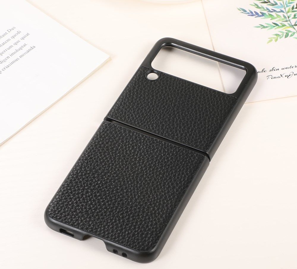 Samsung Galaxy Z Flip Hoesje Litchi Textuur Back Cover Echt Leer Zwart afbeelding 3