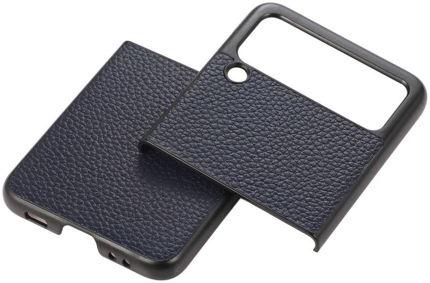 Samsung Galaxy Z Flip Hoesje Litchi Textuur Back Cover Echt Leer Blue afbeelding 2