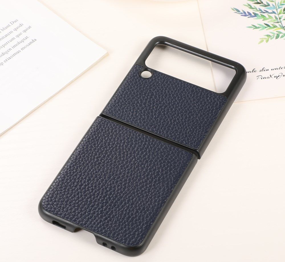 Samsung Galaxy Z Flip Hoesje Litchi Textuur Back Cover Echt Leer Blue afbeelding 3