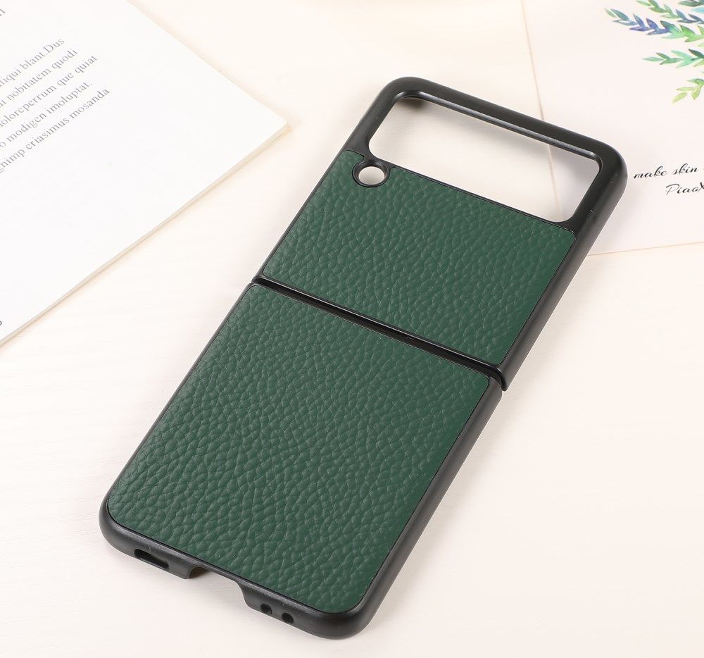 Samsung Galaxy Z Flip Hoesje Litchi Textuur Back Cover Echt Leer Groen afbeelding 3