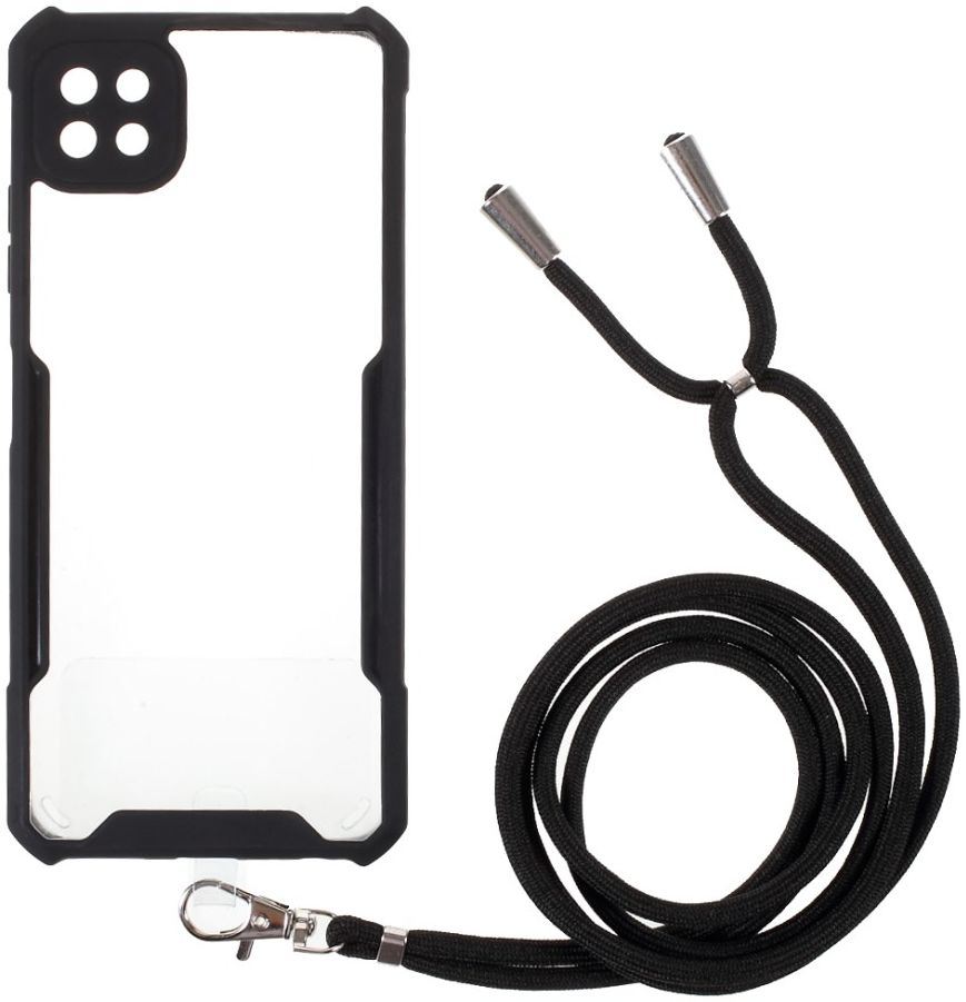 Samsung Galaxy A22 5G Hoesje met Koord Back Cover Keycord Zwart afbeelding 1