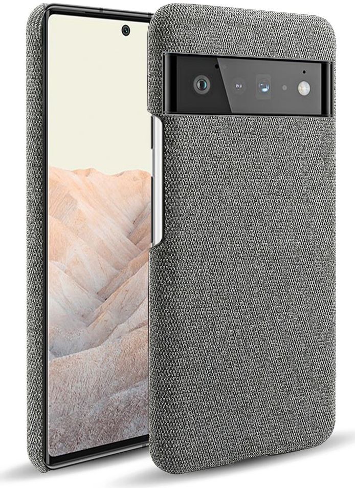 Google Pixel 6 Pro Hoesje Hard Plastic met Stoffen Afwerking Grijs afbeelding 1