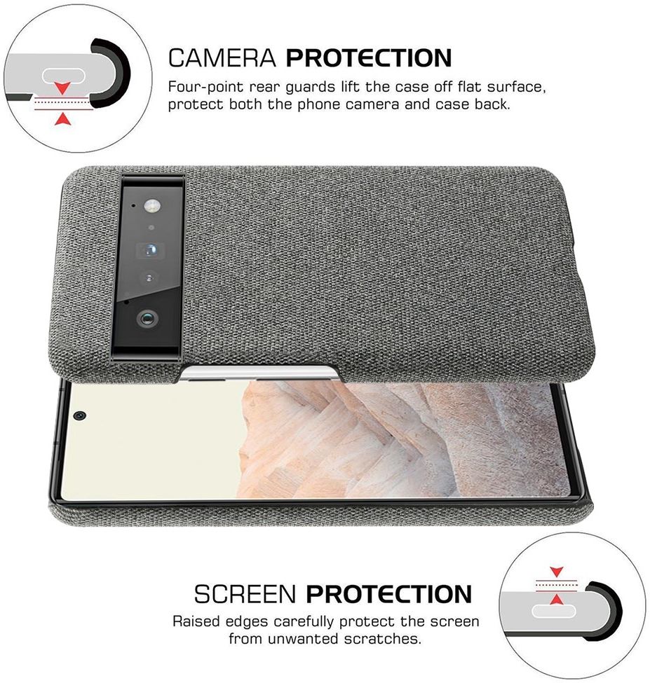 Google Pixel 6 Pro Hoesje Hard Plastic met Stoffen Afwerking Grijs afbeelding 3