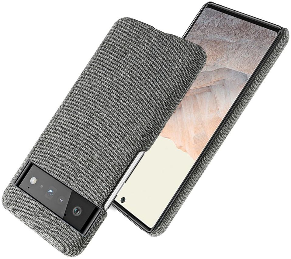 Google Pixel 6 Pro Hoesje Hard Plastic met Stoffen Afwerking Grijs afbeelding 5