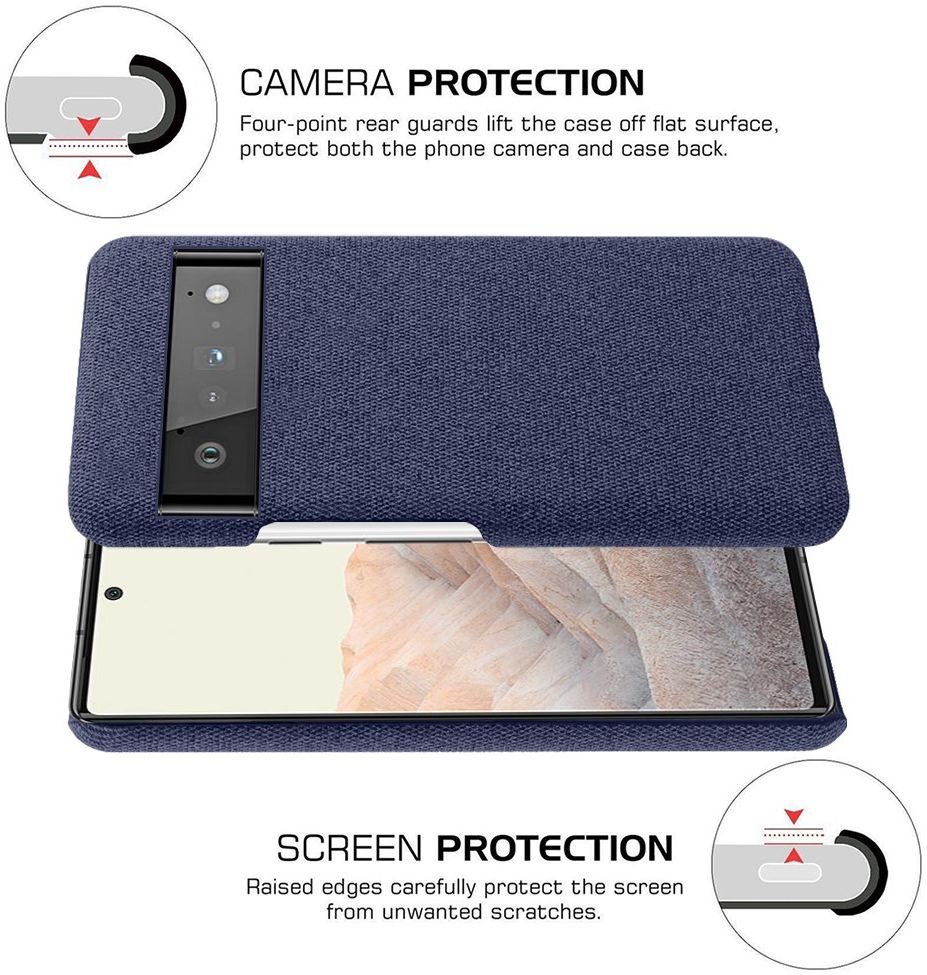 Google Pixel 6 Pro Hoesje Hard Plastic met Stoffen Afwerking Blauw afbeelding 3