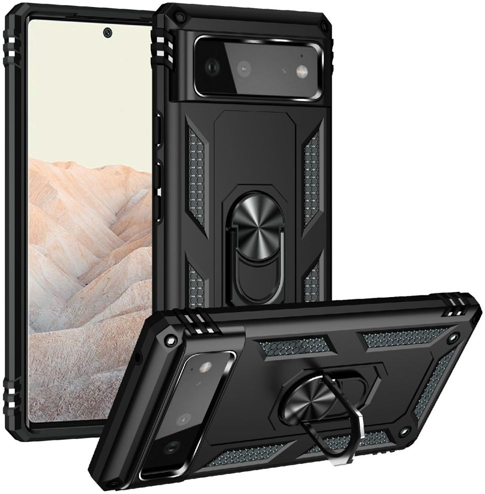 Google Pixel 6 Hoesje Hybride met Kickstand Back Cover Zwart afbeelding 1