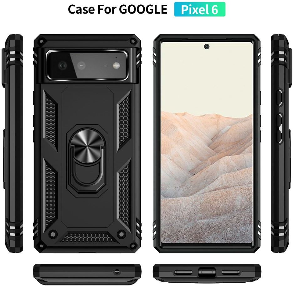 Google Pixel 6 Hoesje Hybride met Kickstand Back Cover Zwart afbeelding 7