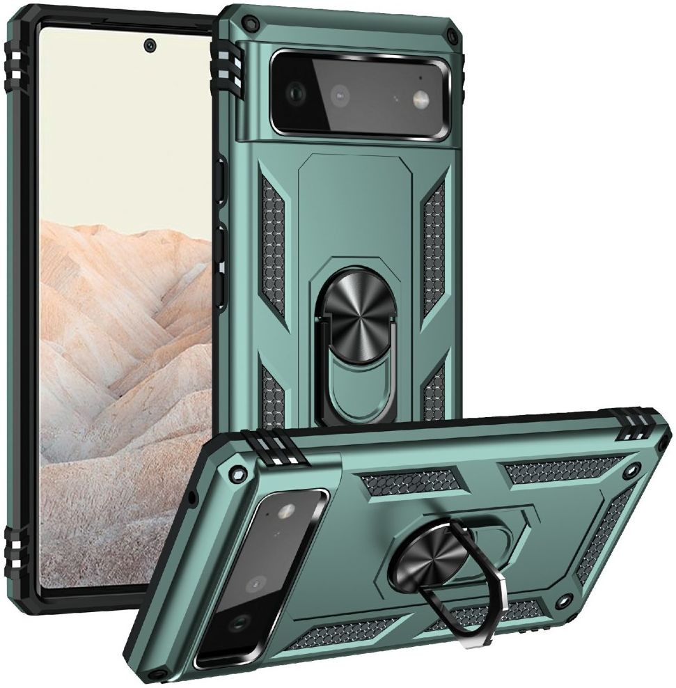 Google Pixel 6 Hoesje Hybride met Kickstand Back Cover Groen afbeelding 1