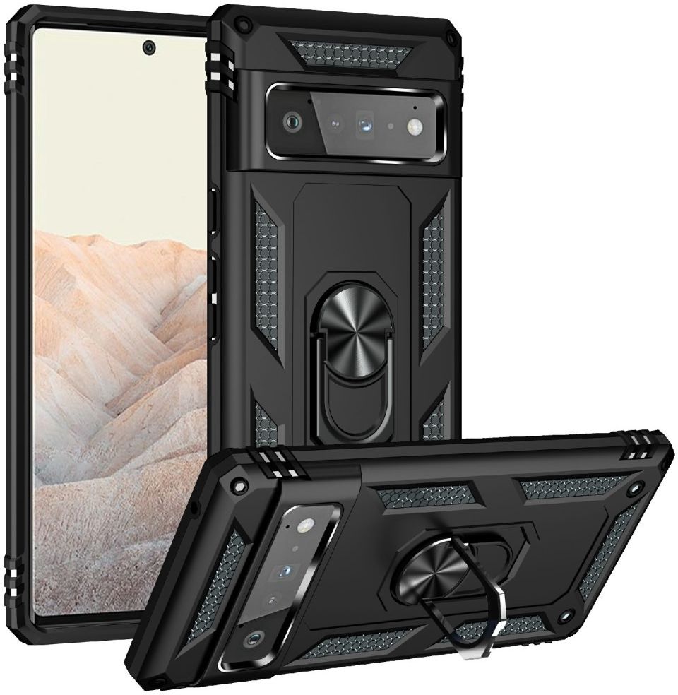 Google Pixel 6 Pro Hoesje Hybride met Kickstand Back Cover Zwart afbeelding 1