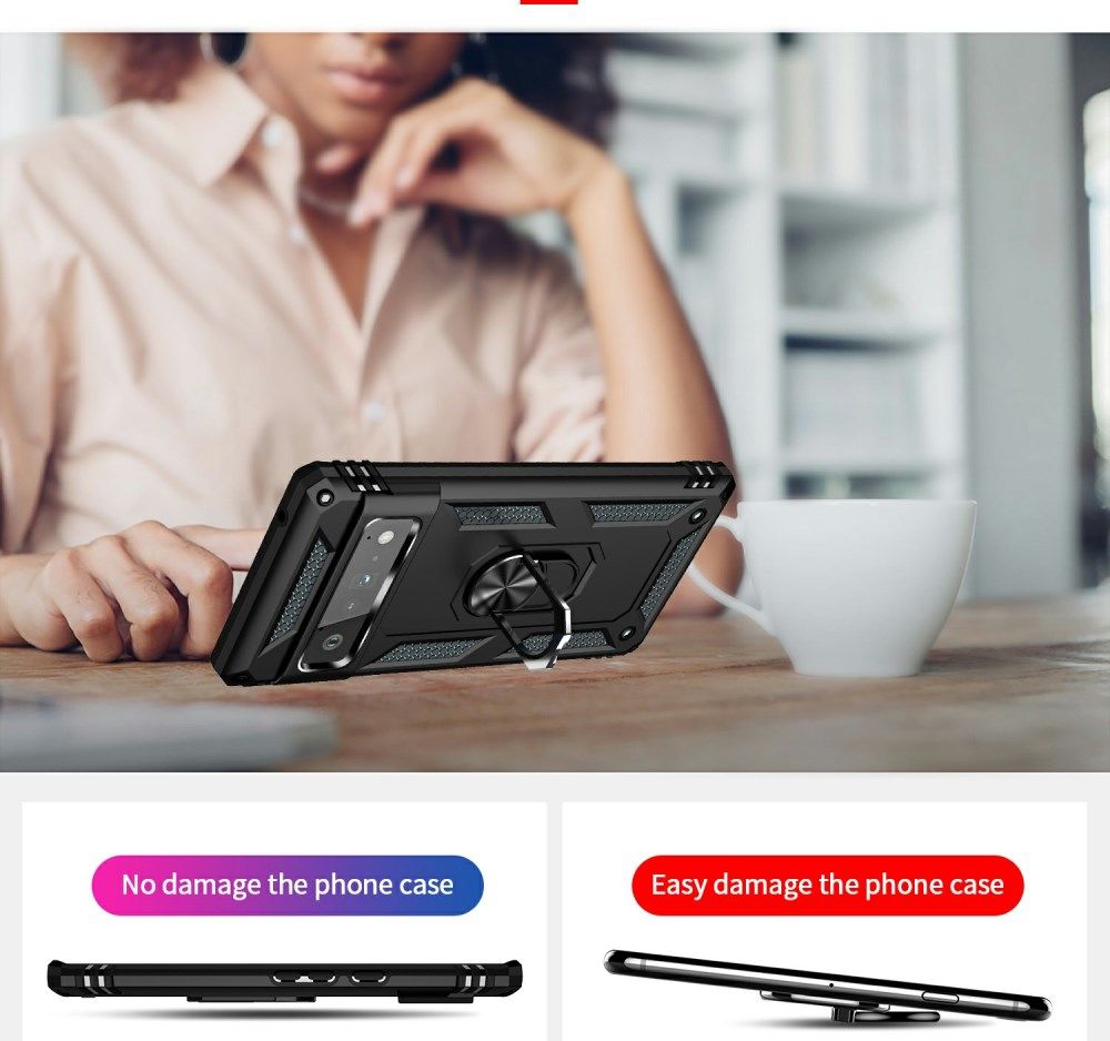 Google Pixel 6 Pro Hoesje Hybride met Kickstand Back Cover Zwart afbeelding 2