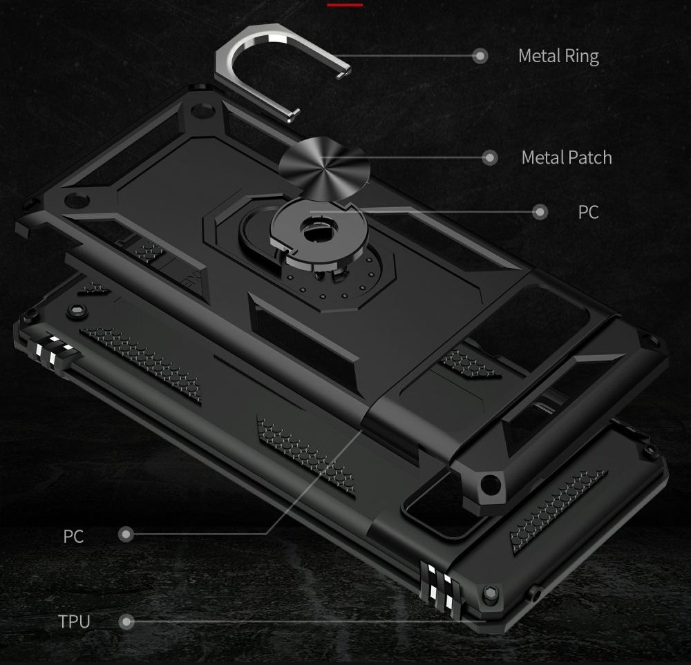 Google Pixel 6 Pro Hoesje Hybride met Kickstand Back Cover Zwart afbeelding 3