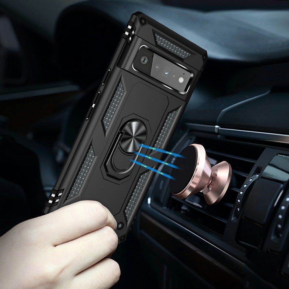 Google Pixel 6 Pro Hoesje Hybride met Kickstand Back Cover Zwart afbeelding 4