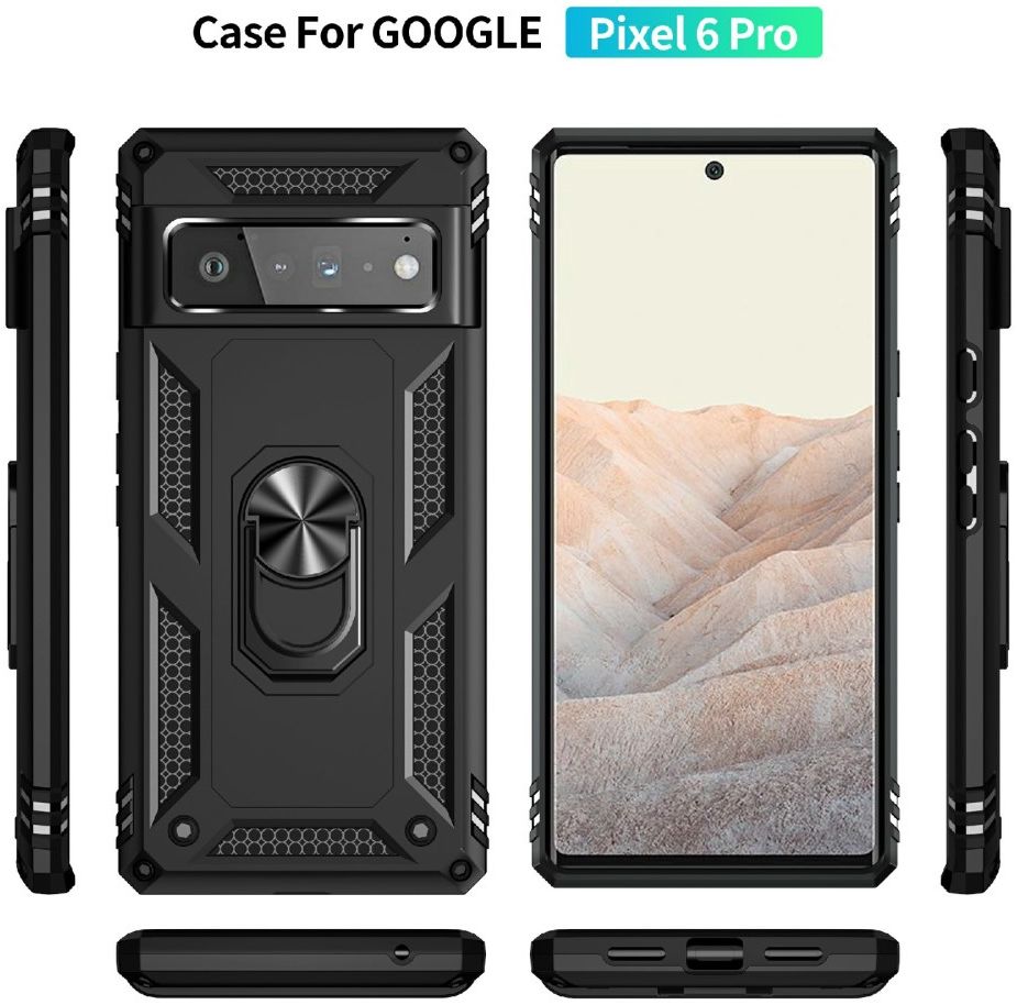 Google Pixel 6 Pro Hoesje Hybride met Kickstand Back Cover Zwart afbeelding 7