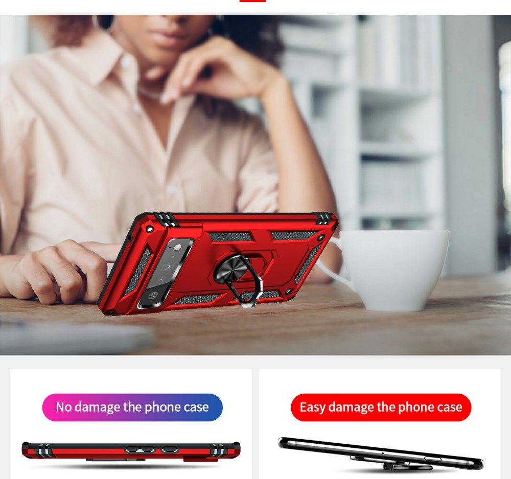 Google Pixel 6 Pro Hoesje Hybride met Kickstand Back Cover Rood afbeelding 2