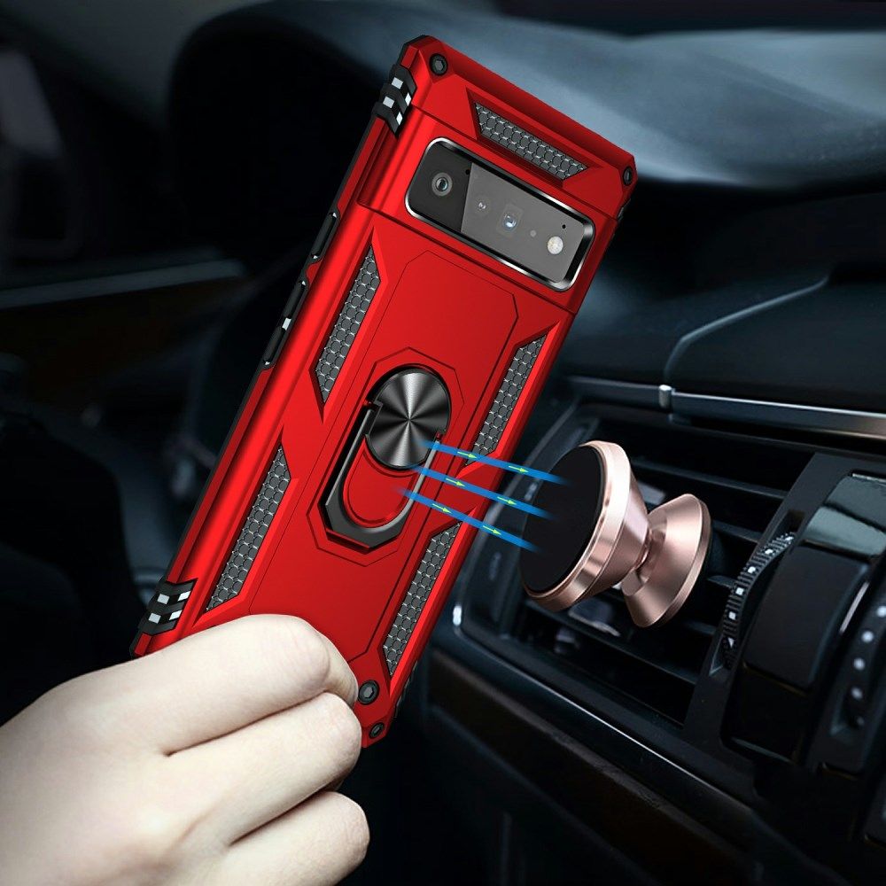 Google Pixel 6 Pro Hoesje Hybride met Kickstand Back Cover Rood afbeelding 4