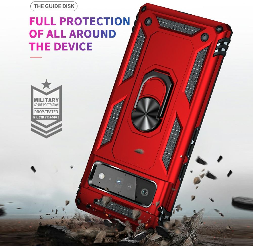 Google Pixel 6 Pro Hoesje Hybride met Kickstand Back Cover Rood afbeelding 5