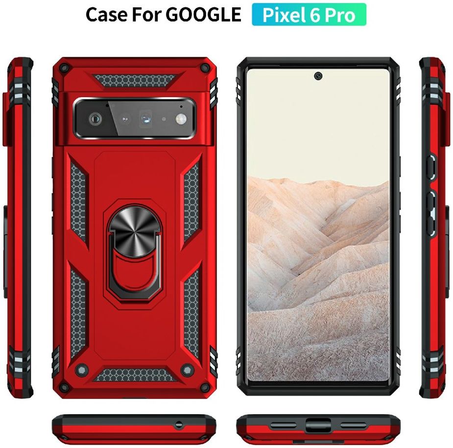 Google Pixel 6 Pro Hoesje Hybride met Kickstand Back Cover Rood afbeelding 7