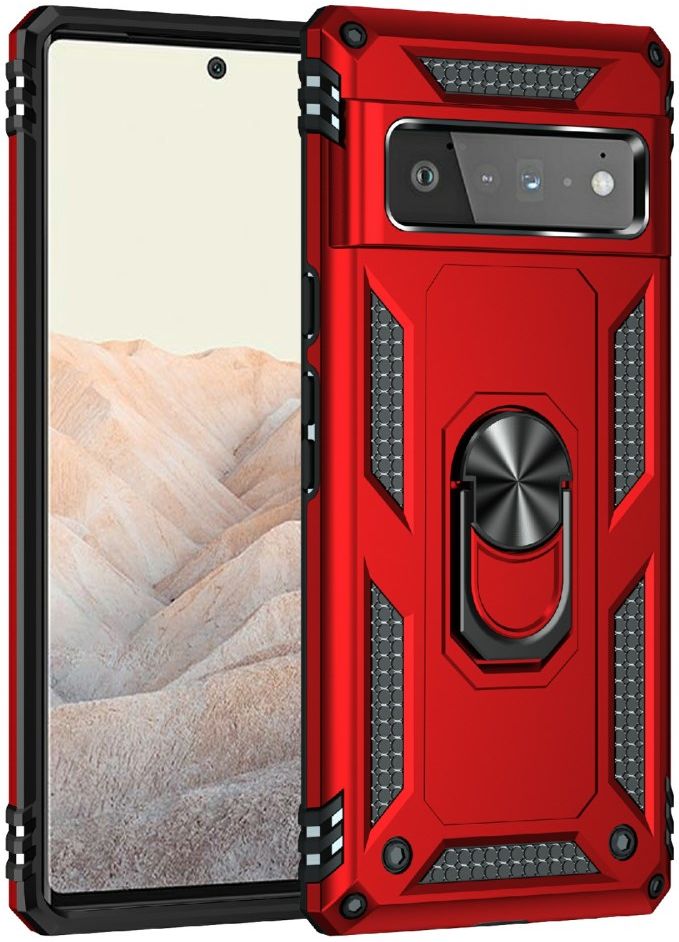 Google Pixel 6 Pro Hoesje Hybride met Kickstand Back Cover Rood afbeelding 8