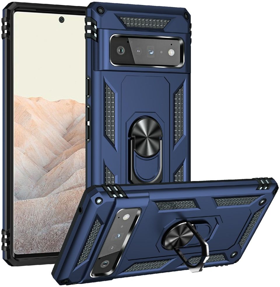 Google Pixel 6 Pro Hoesje Hybride met Kickstand Back Cover Blauw afbeelding 1