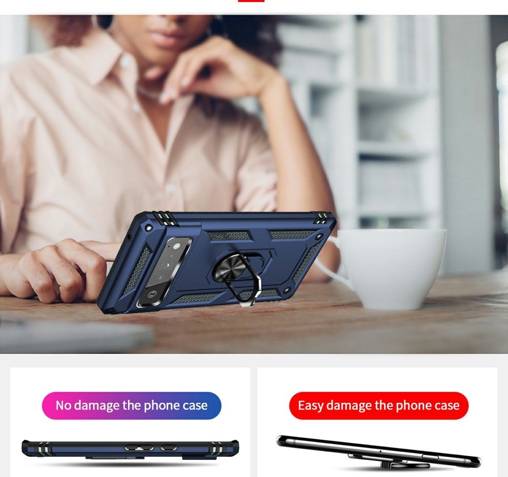 Google Pixel 6 Pro Hoesje Hybride met Kickstand Back Cover Blauw afbeelding 2
