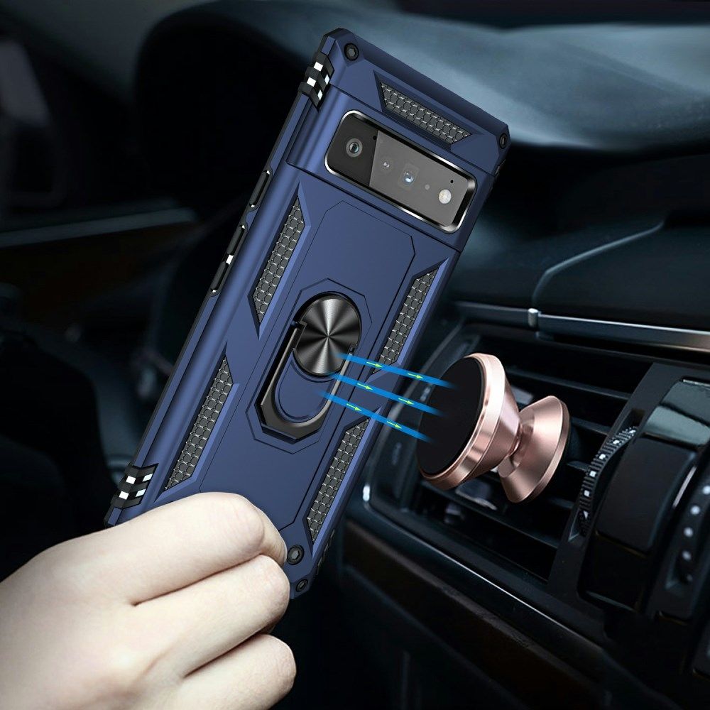 Google Pixel 6 Pro Hoesje Hybride met Kickstand Back Cover Blauw afbeelding 4