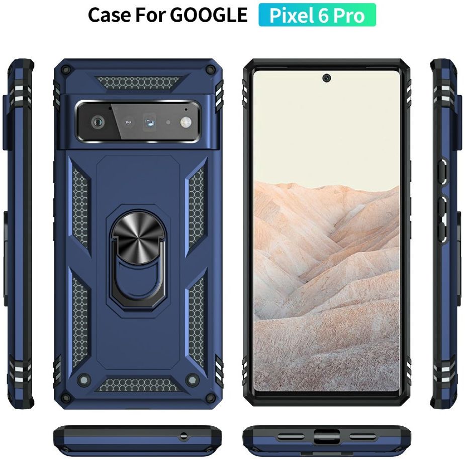 Google Pixel 6 Pro Hoesje Hybride met Kickstand Back Cover Blauw afbeelding 7