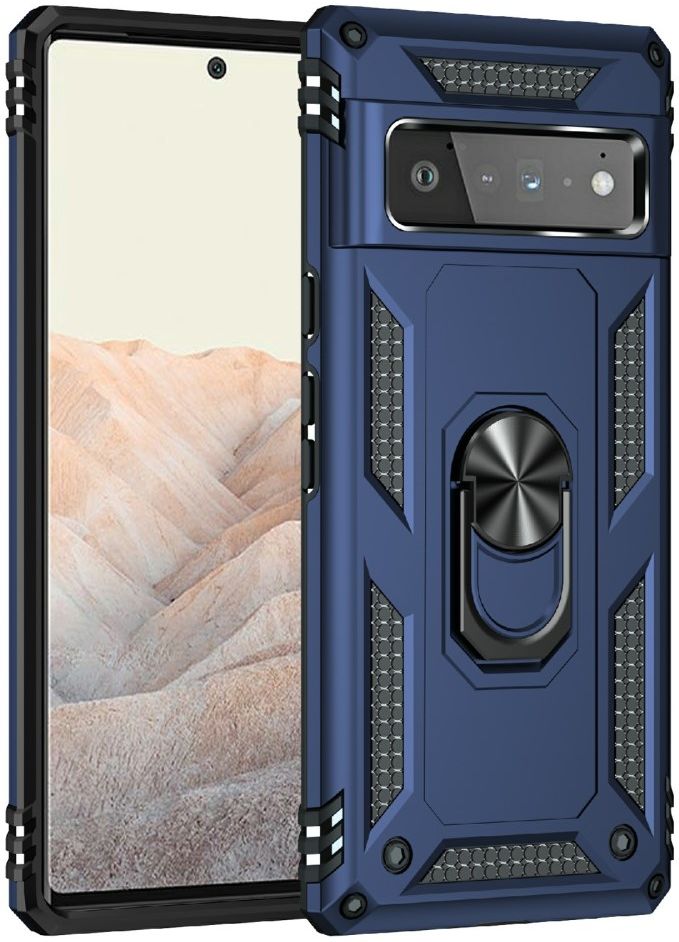 Google Pixel 6 Pro Hoesje Hybride met Kickstand Back Cover Blauw afbeelding 8