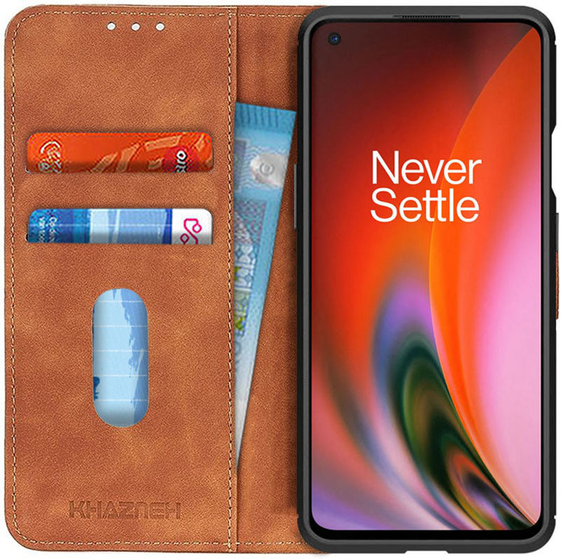 KHAZNEH OnePlus Nord 2 5G Hoesje Retro Wallet Book Case Bruin afbeelding 1